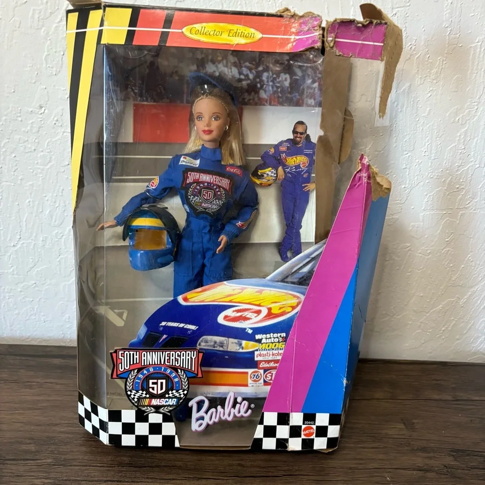 1998 50th Anniversary Nascar Barbie Hot Wheels Non-Mint Box Certificate Included